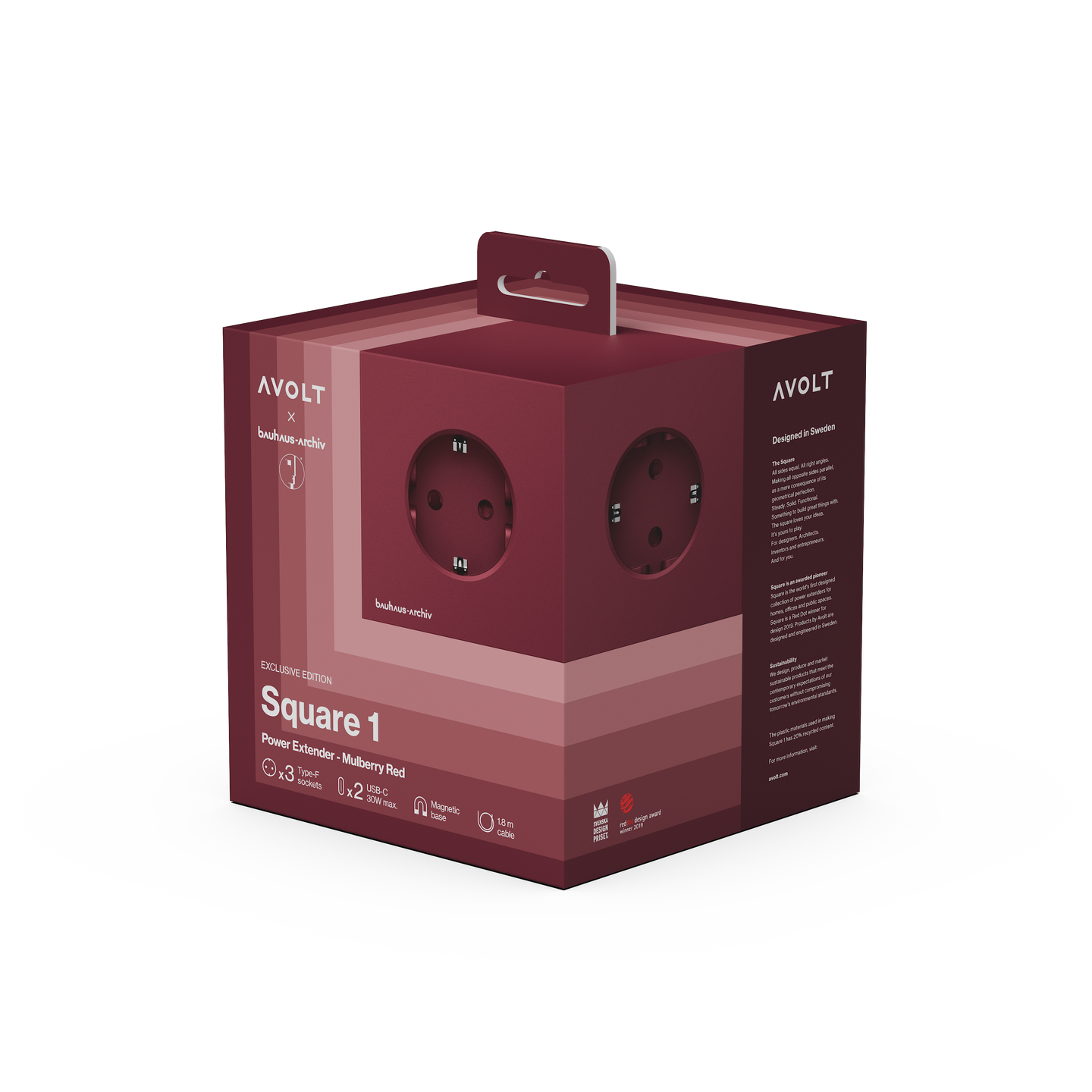Square 1 (USB C) - Bauhaus-Archiv / Mulberry Rauður (1,8m) - Avolt